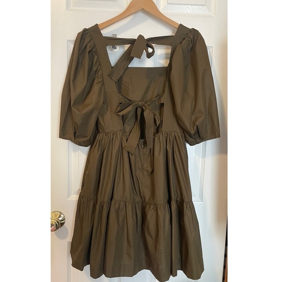 En Saison Gilda Tie-Back Poplin Mini Dress Puff Sleeve Square Neck Size Small S - Picture 4 of 7
